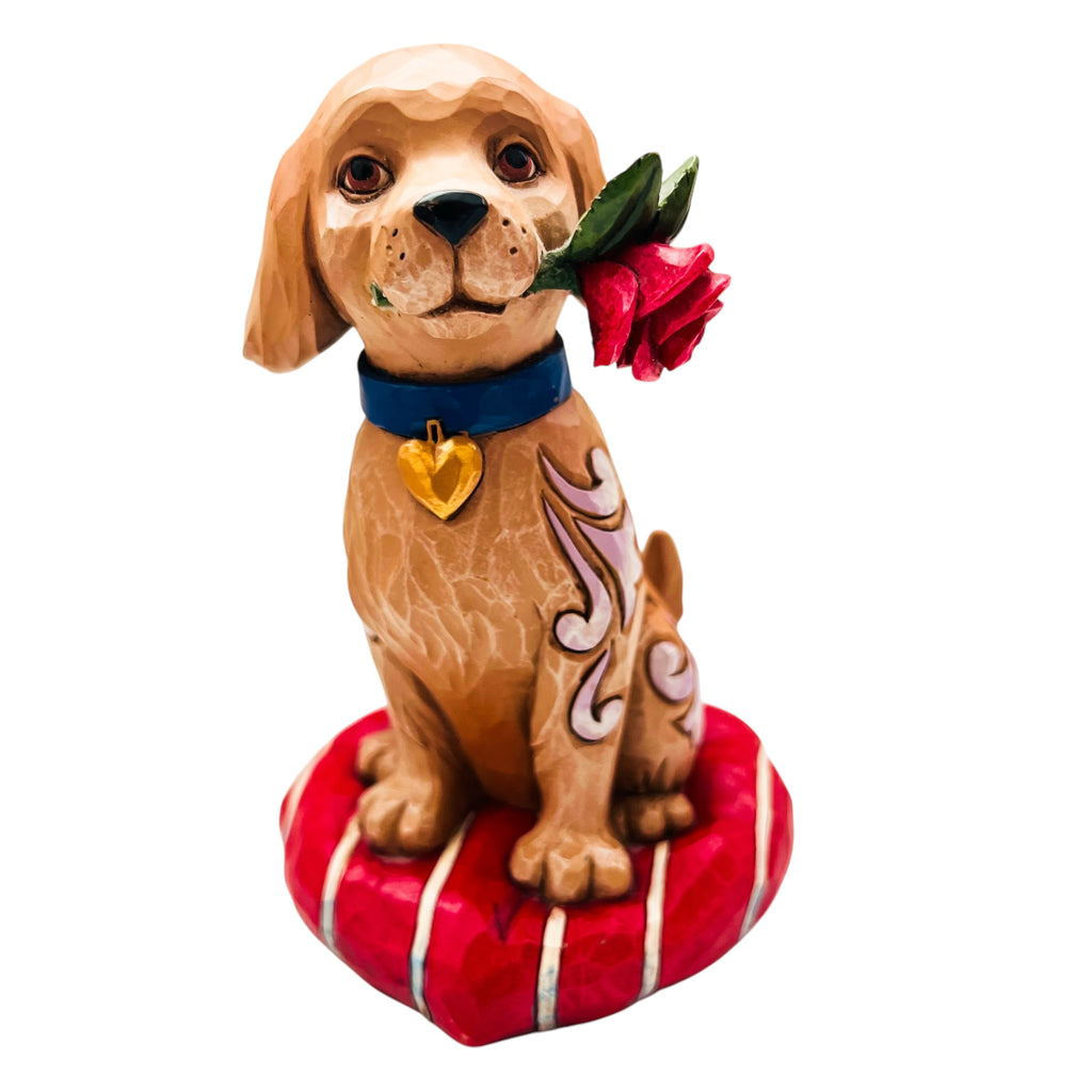 Jim Shore Heartwood Creek "Puppy Love" Puppy with Red Rose In Mouth Figurine