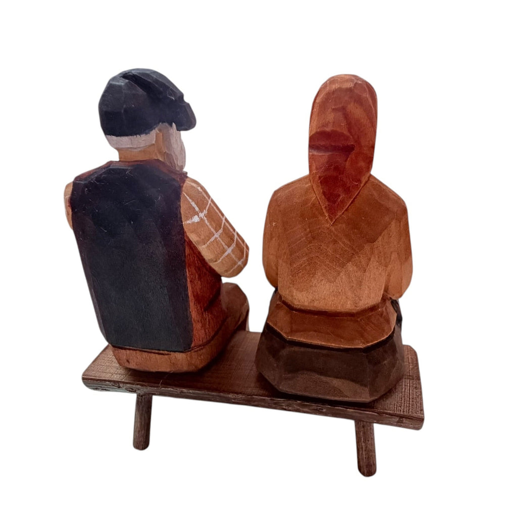 Vintage Albert Shield Interlaken Wood Carvings Sitting Couple On Bench
