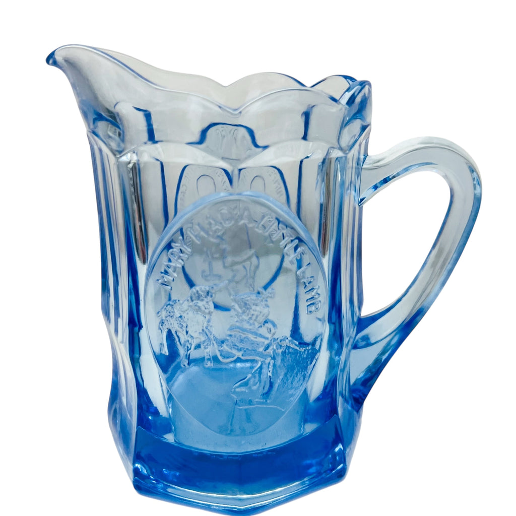 Vintage Nursery Rhyme Jack Candlestick Mary Had Little Lamb Blue Glass Pitcher