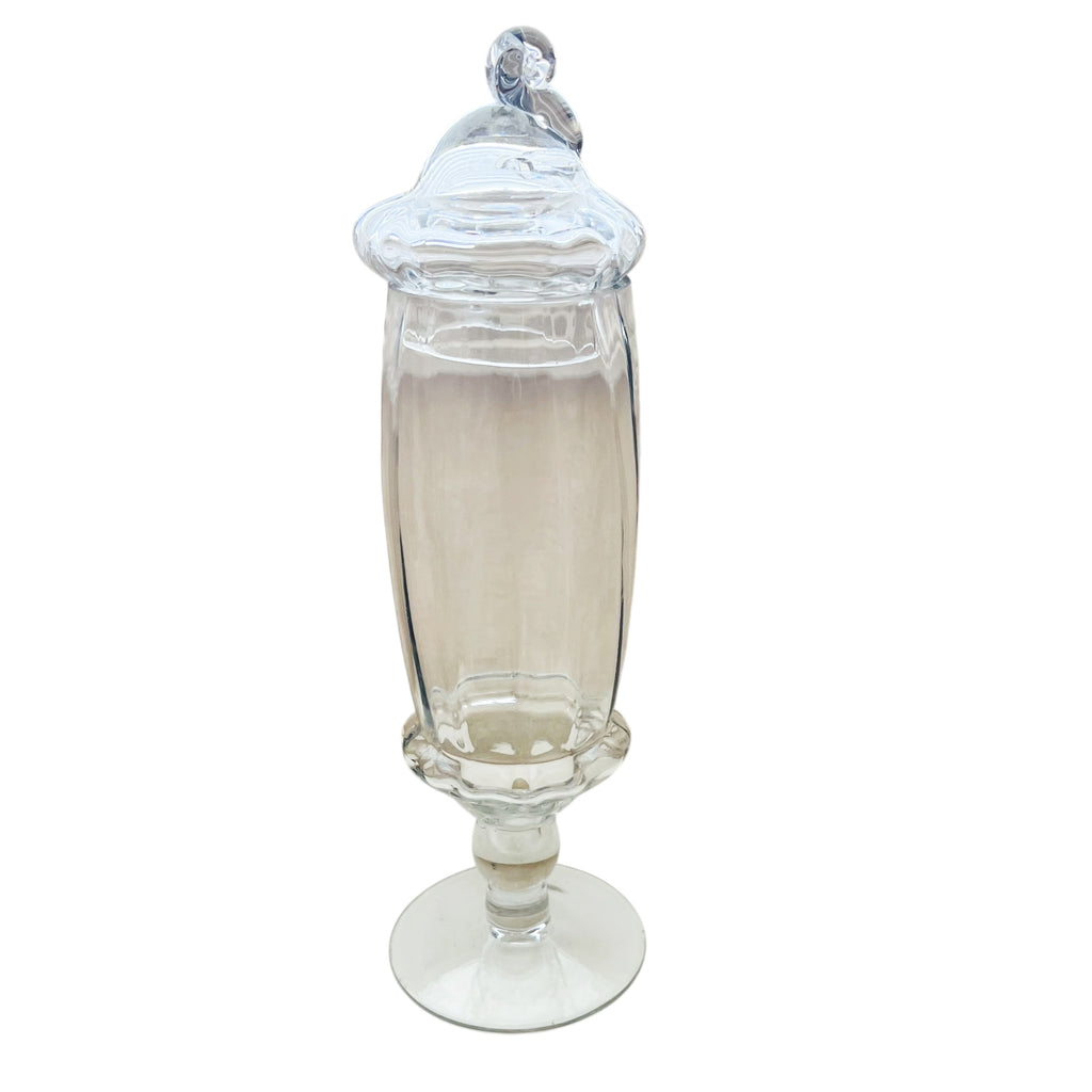Vintage Apothecary Jar Tall Candy Dish Clear Glass Footed Lidded Canister
