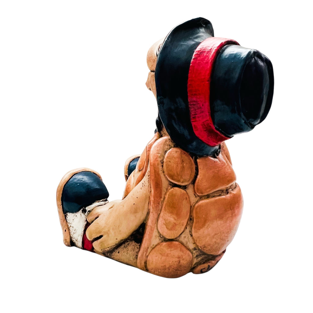 Vintage Hand Painted Quirky Turtle Figurine with Hat