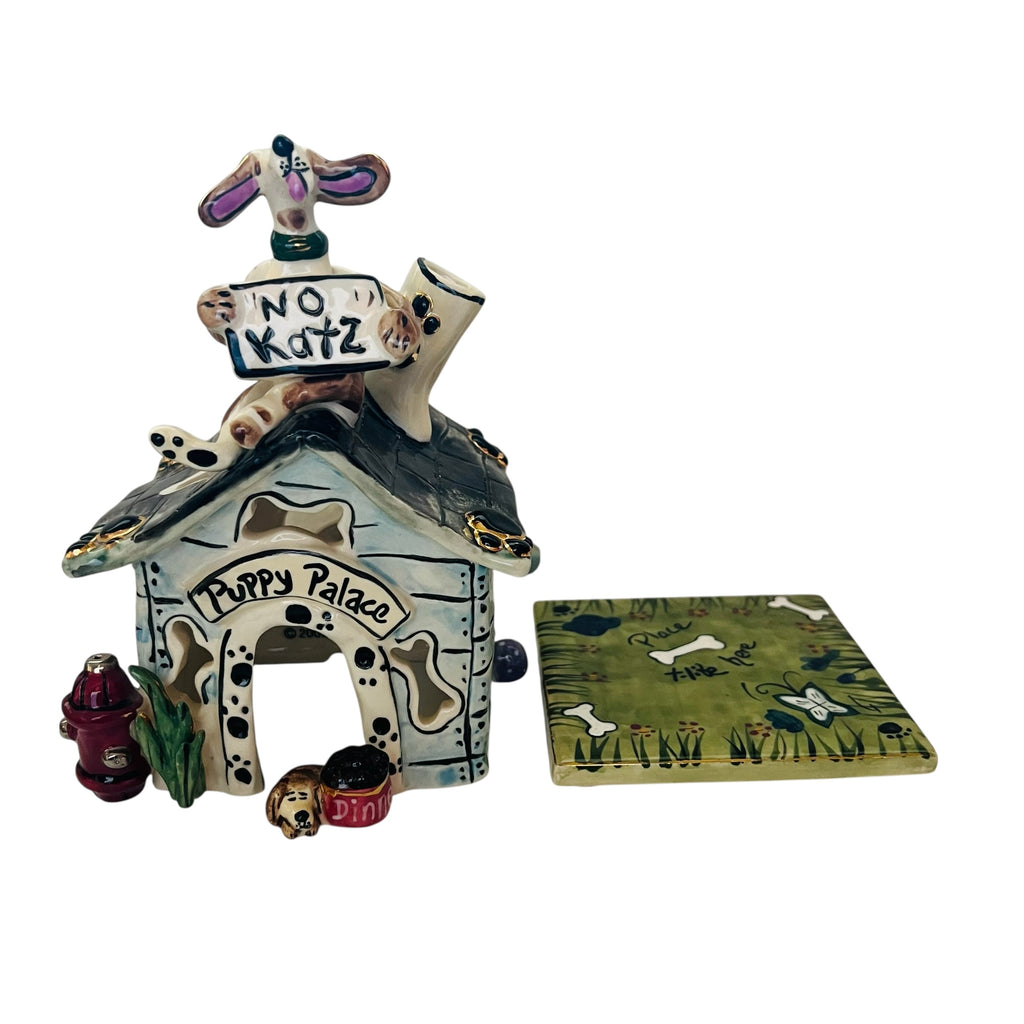 Vintage Blue Sky Puppy Palace "No Katz" Heather Goldminc Tealight Candle Holder