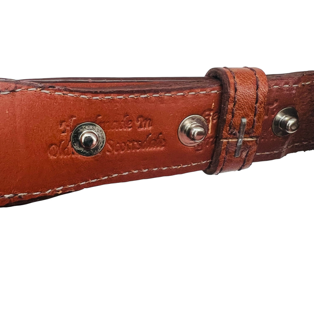 Vintage Teme Turquoise Buckle & Brown Leather Handmade Belt