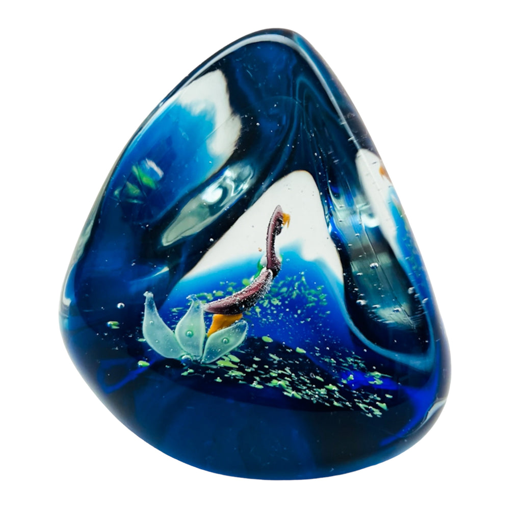 Vintage Cobalt Blue Water Scene Design Triangle Paperweight