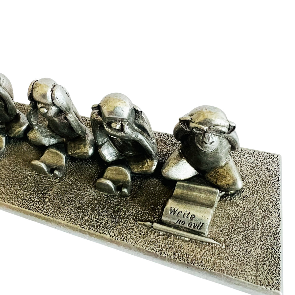 Jac Zagoory Designs Four Monkey Pewter Metal See Hear Speak Write No Evil Pen Holder