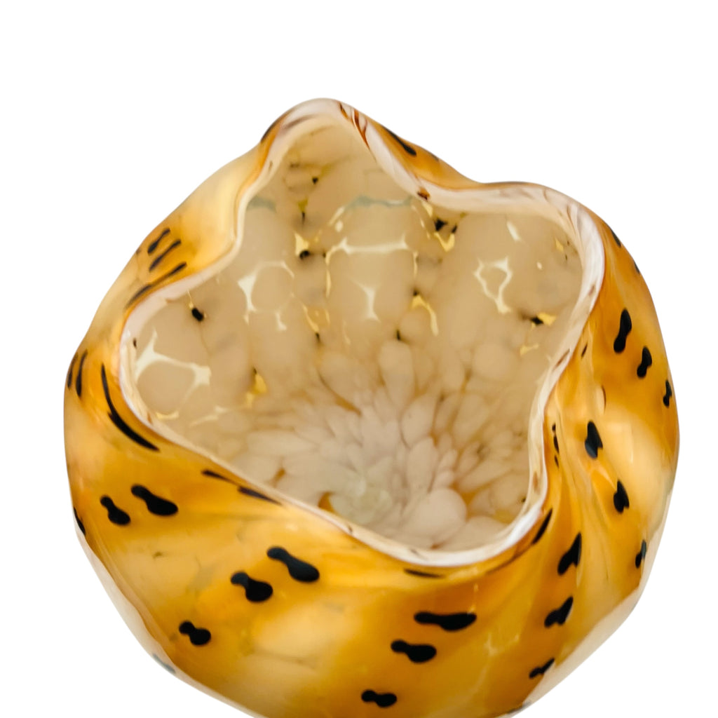 Vintage Cased Studio Art Amber Glass Pinched Rim Vase