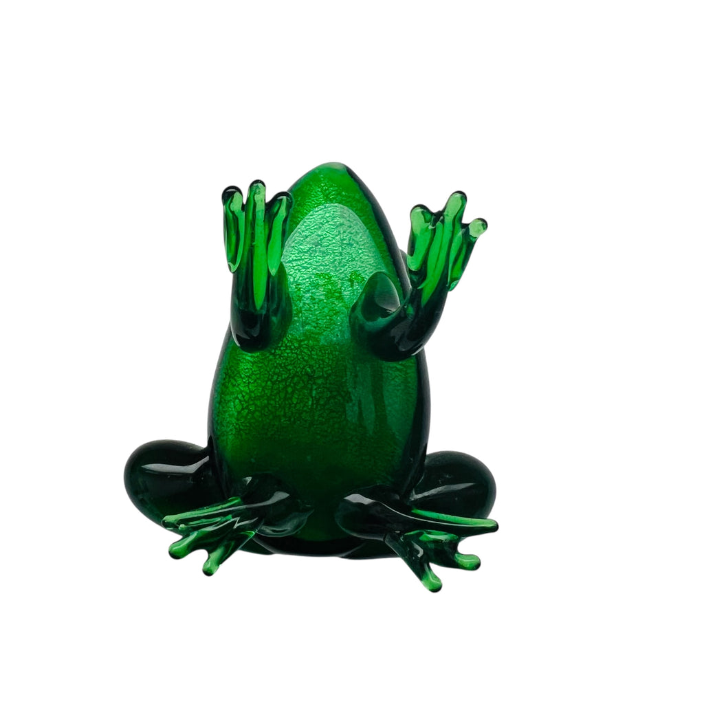 Vintage Art Glass Green Frog w/ Spots Mini Figurine