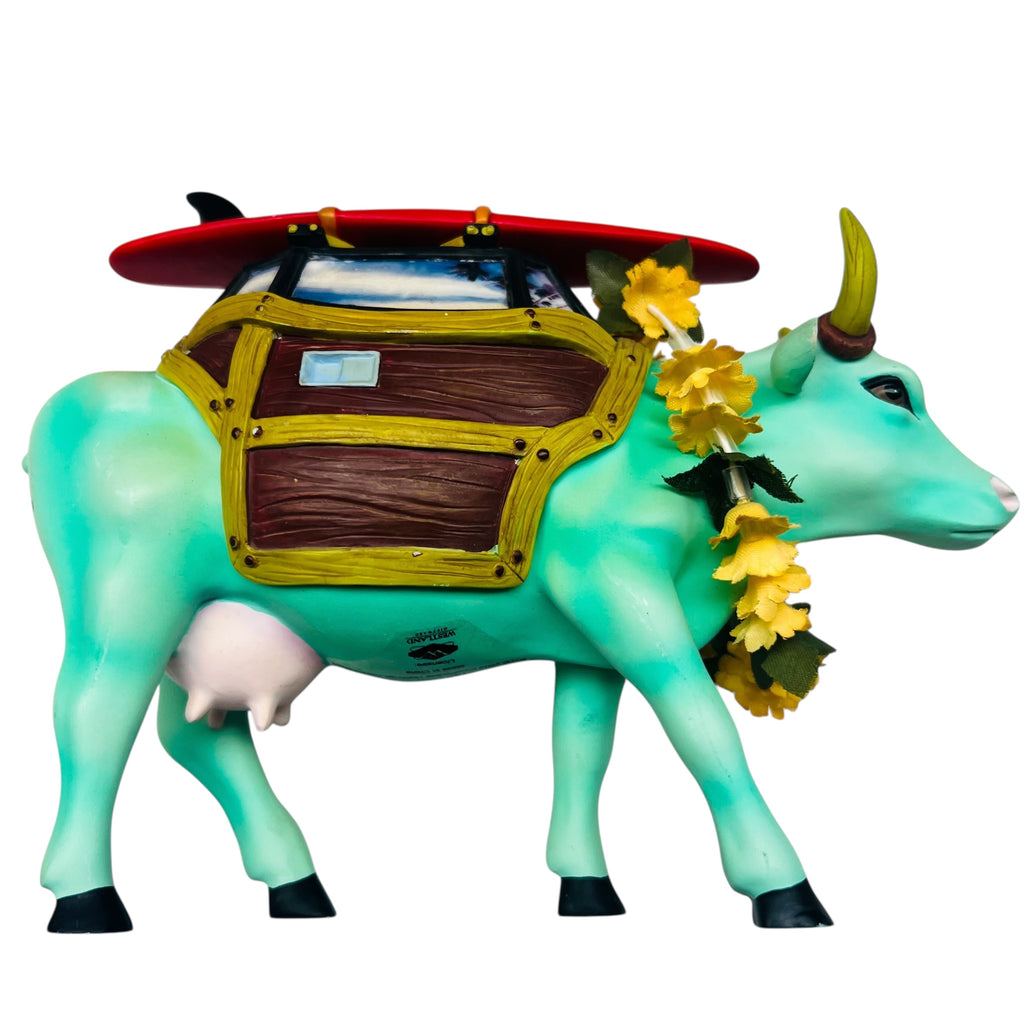 Cow Parade Cow A Bunga Woody Surf Board Cow Bull with Horns Figurine