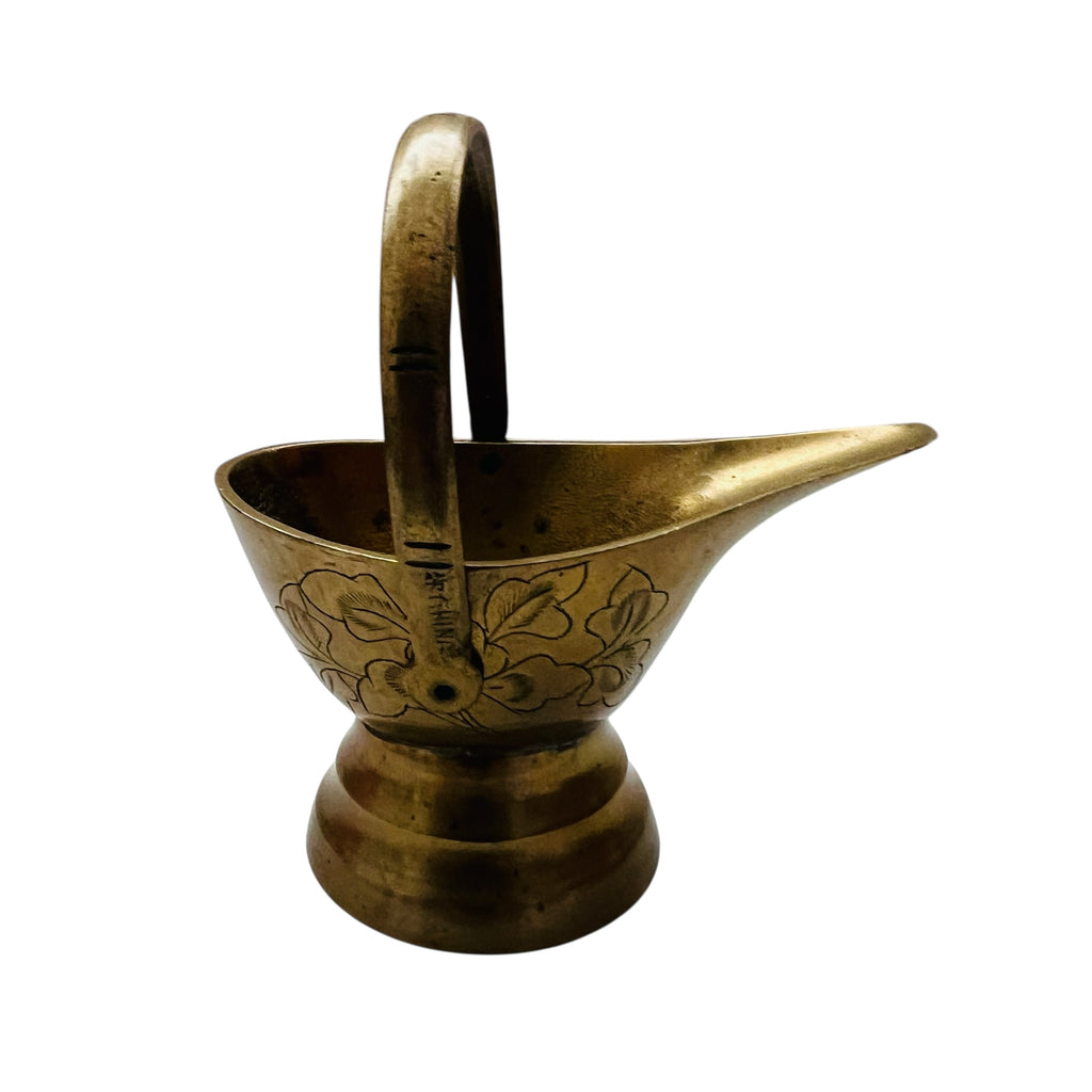 Vintage Miniature Brass Etched Flower Engraved Bucket Basket