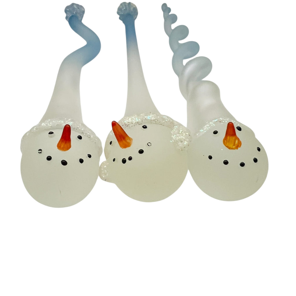 Set of Three Frosted Glass Snowman Ornaments