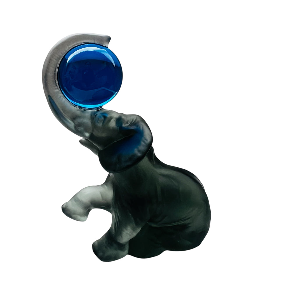 Vintage Elephant Gray Glass Blue Ball Figurine