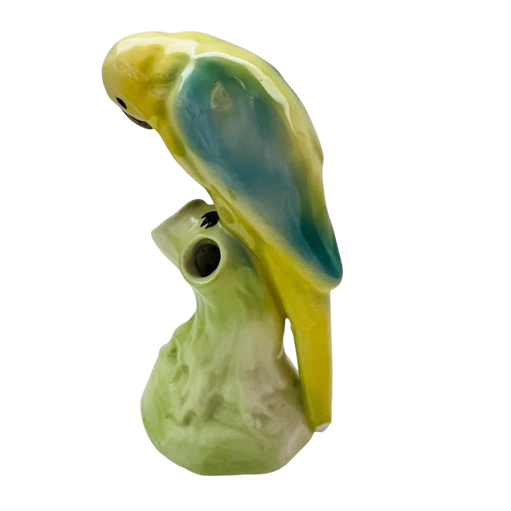 Vintage Czechoslovakia Parrot Perched on a (3) Hole Tree Trunk Vase