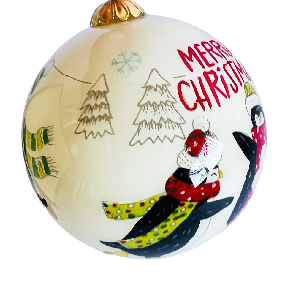 Pier 1 Christmas Hand Painted Glass Merry Christmas Penguin 2019 Ornament