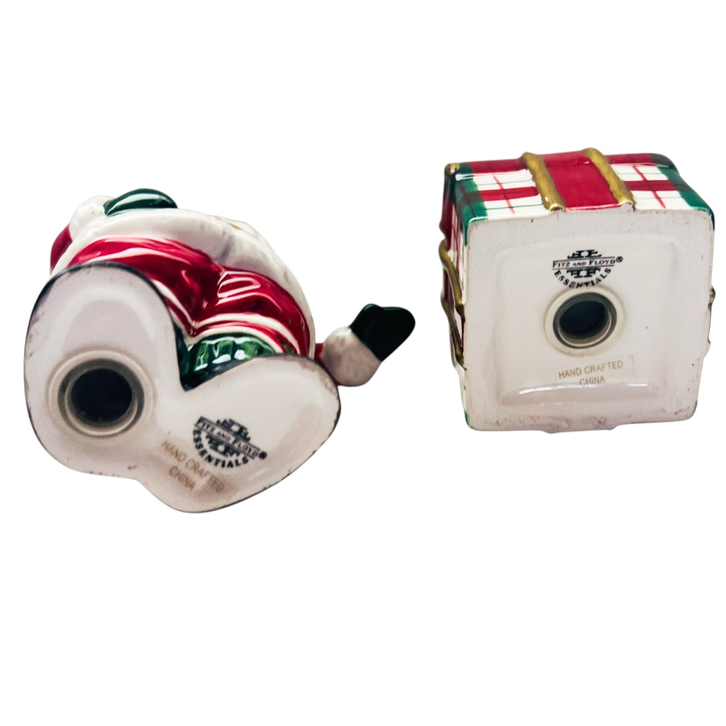 Fitz and Floyd Plaid Santa & Present Christmas Salt & Pepper Shakers