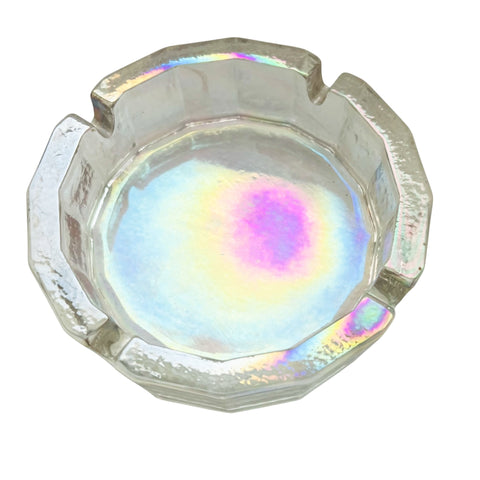 Vintage MCM Opal Iridescent Glass Textured Hexagonal Ashtray