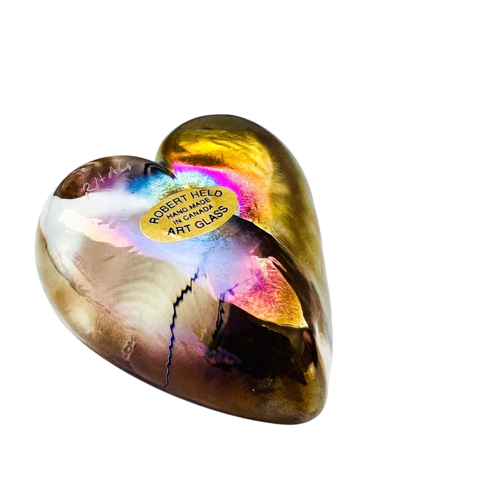 Vintage Robert Held Glass Iridescent Swirl Heart Paperweight