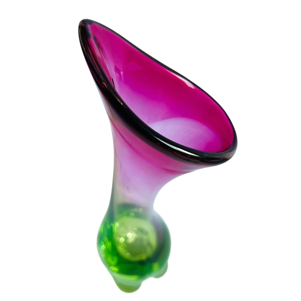 Cranberry Emerald Green Blown Glass Art Glass Vase