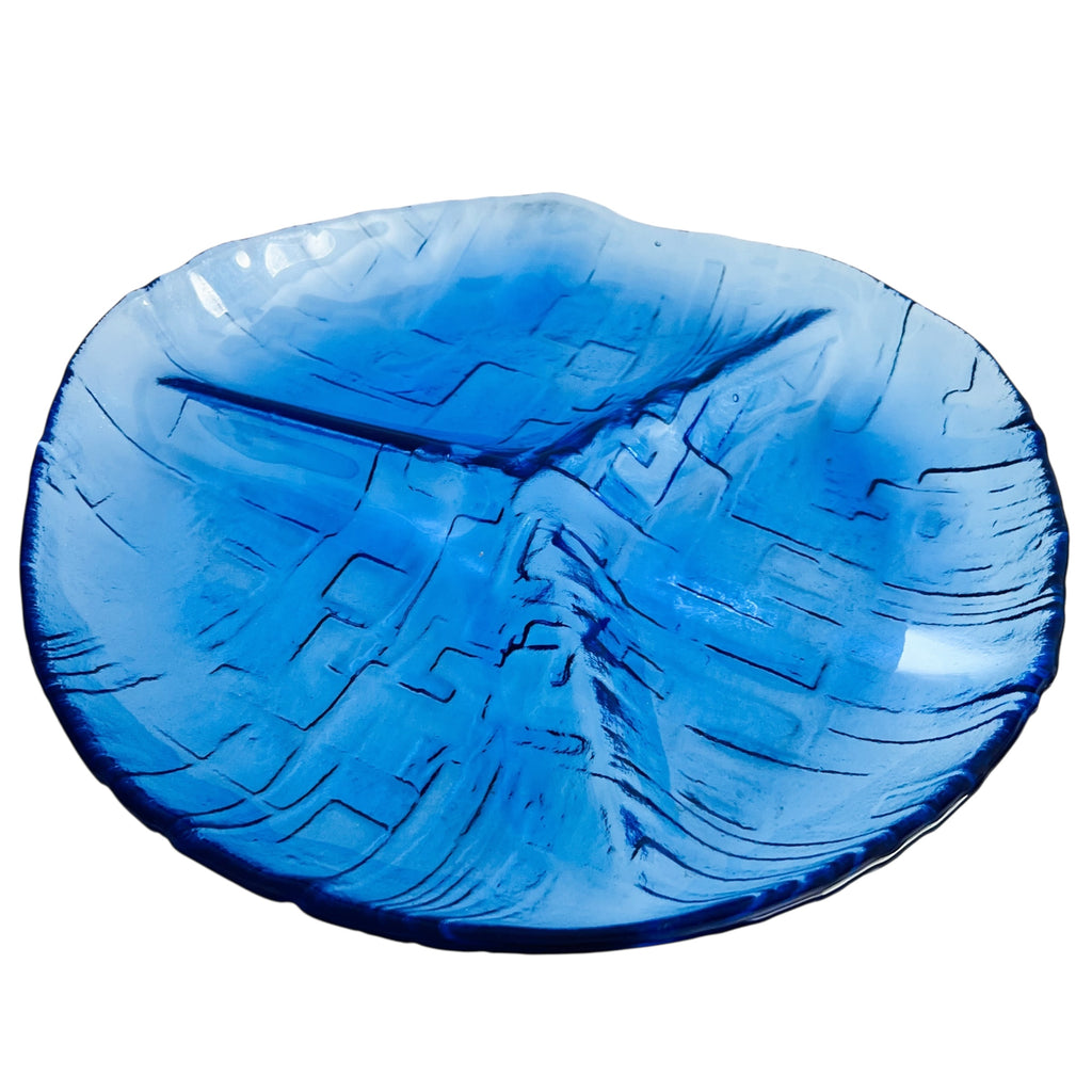 Vintage MCM Cobalt Blue Art Glass Divider Serving Plate