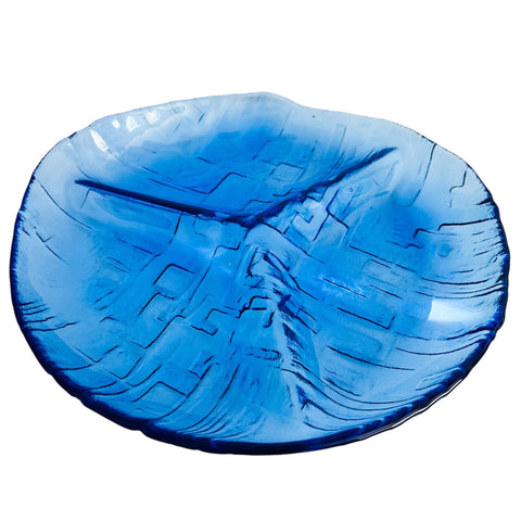Vintage MCM Cobalt Blue Art Glass Divider Serving Plate