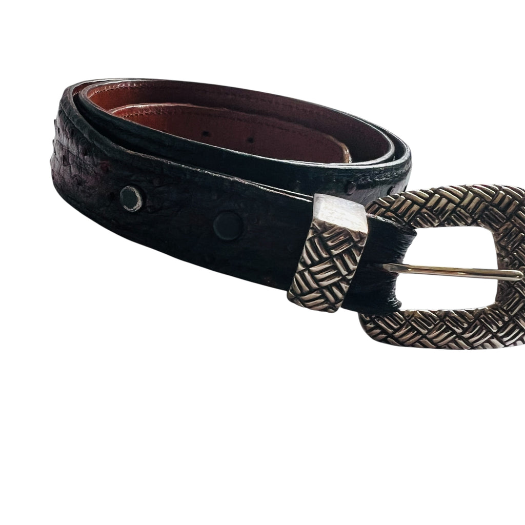 Vintage Douglas Magnus Santa Fe Genuine Ostrich Sterling Buckle Belt