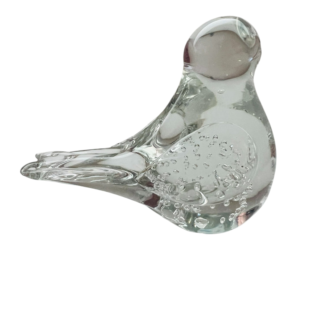 Vintage Clear Art Glass Bird Figurine Controlled Bubbles Paperweight