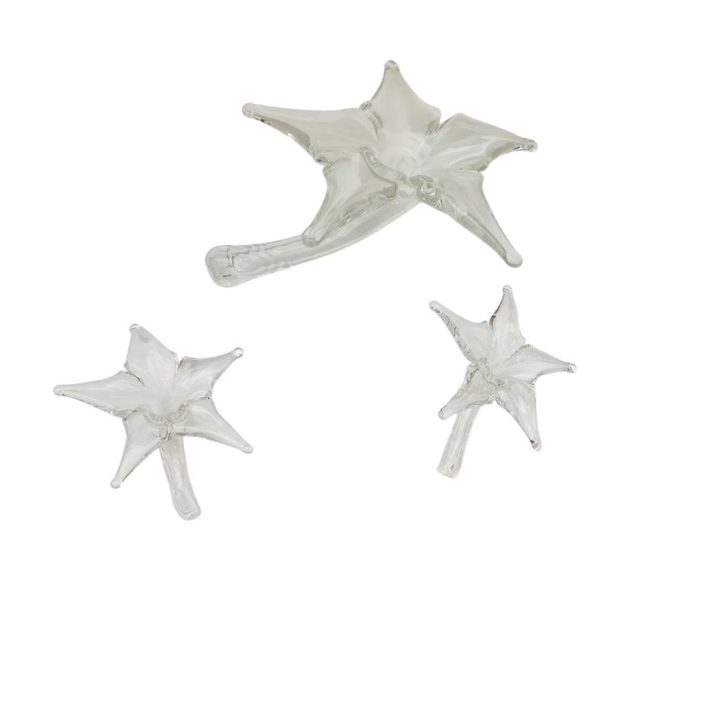 Vintage Clear Glass Lily Flower Short Stem- Set of 3