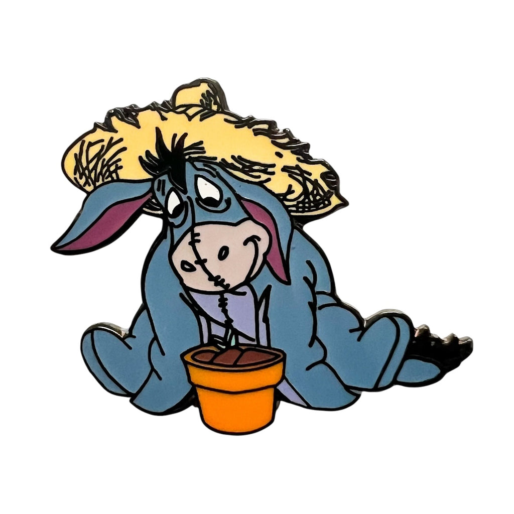 Disney Summer Fun Gardening Eeyore Wearing a Straw Hat with a Flower Pot Disneyland Resort Pin