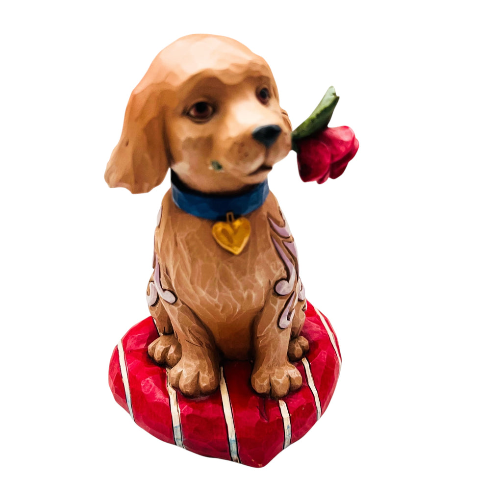 Jim Shore Heartwood Creek "Puppy Love" Puppy with Red Rose In Mouth Figurine