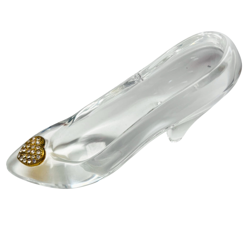 Cinderella Clear Glass Rhinestone Gold Heart Fairy Tale Princess Slipper