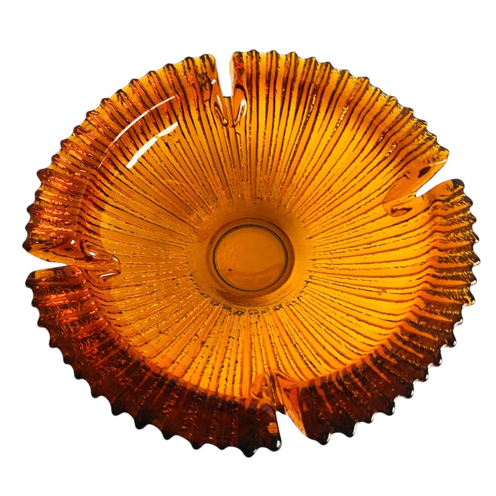 Vintage MCM Amber Rust Orange Round 4 Slot Starburst Ashtray