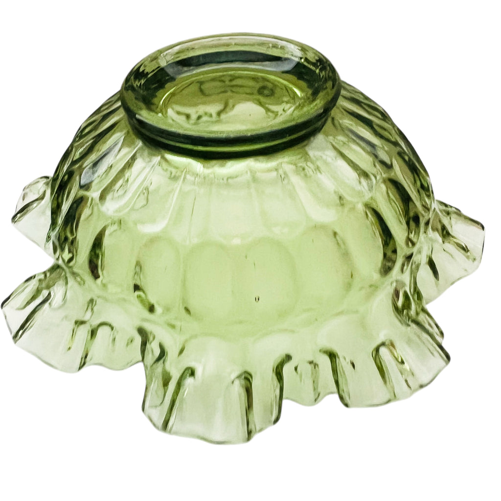 Vintage Fenton Colonial Green Thumbprint Round Ruffle Edge Bowl