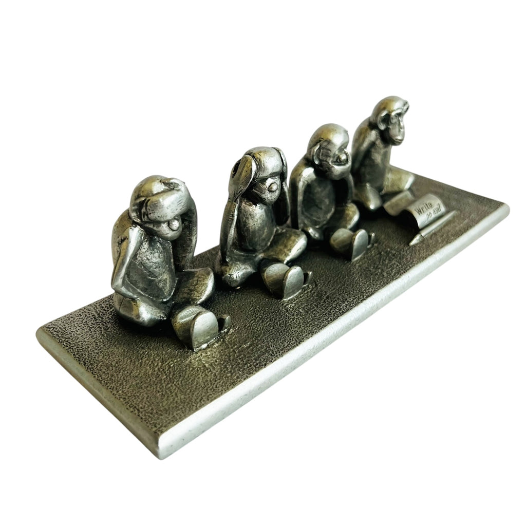 Jac Zagoory Designs Four Monkey Pewter Metal See Hear Speak Write No Evil Pen Holder