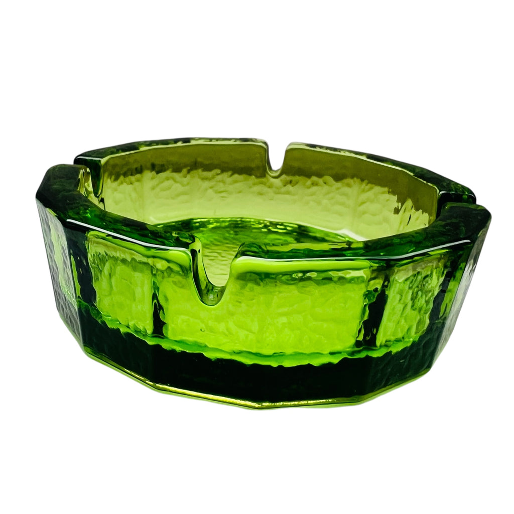 Vintage Green Art Glass Heavy Pebbled Ashtray