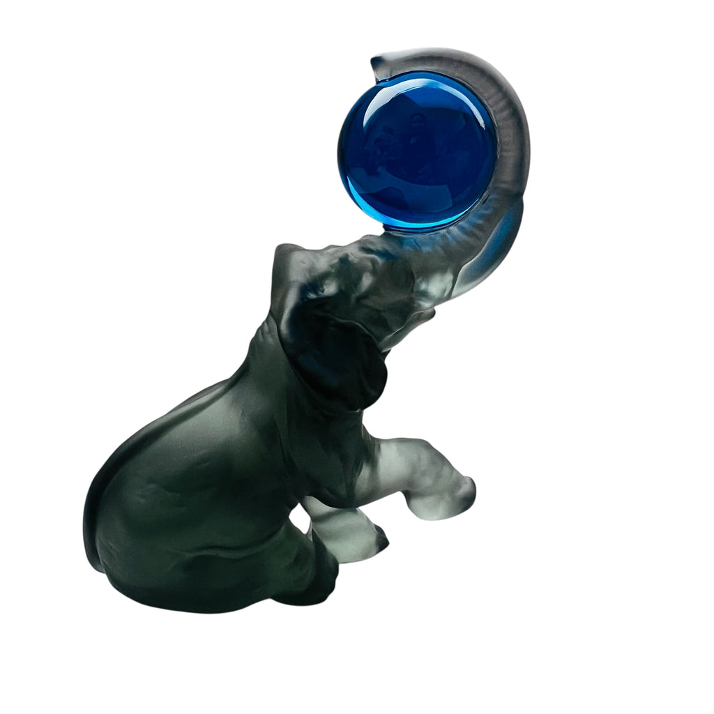 Vintage Elephant Gray Glass Blue Ball Figurine