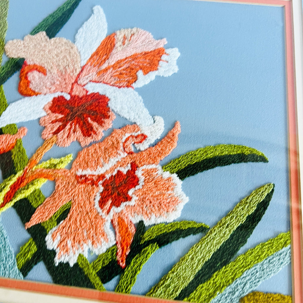 Vintage Embroidery Floral Glass Framed Wall Art