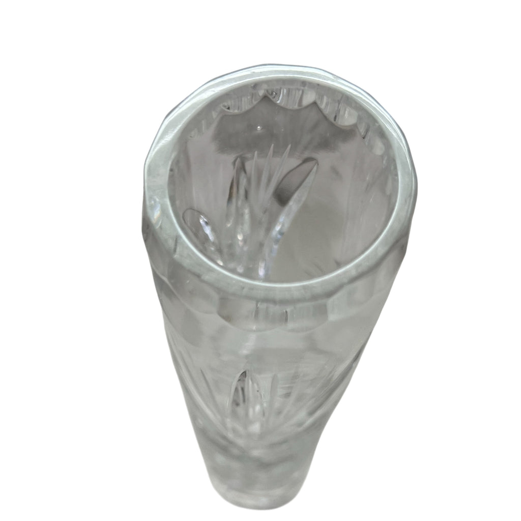 Vintage Crystal Cylindrical Stem Star Swirl Vase