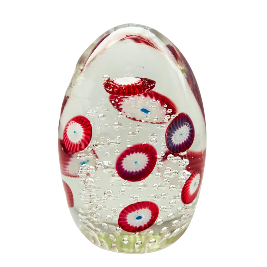 Vintage Egg Shaped Millefiori Controlled Bubble Art Glass Paperweight