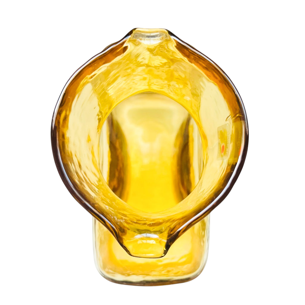 Vintage Blenko Amber Yellow Glass Double Spout Water Bottle Carafe Pitcher Vase