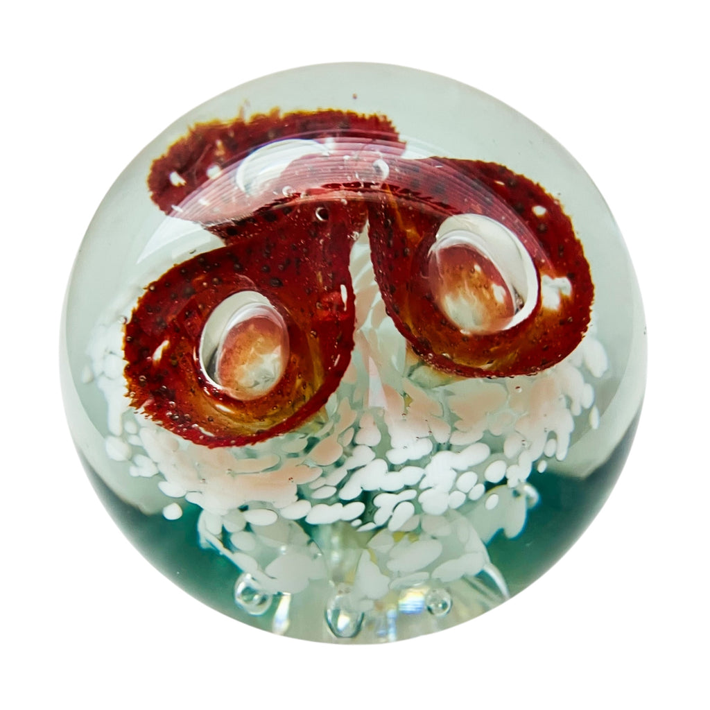 Vintage Hand Blown Floral Art Glass Paperweight
