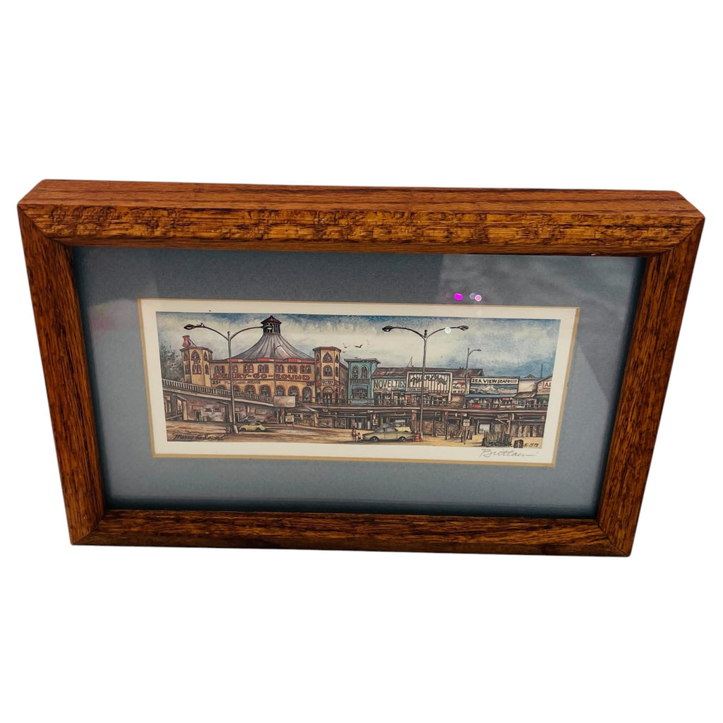 Vintage 1979 Merry Go Round Santa Monica Pier Tom Brittain Signed Wood Framed