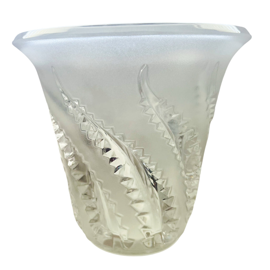 Lalique France Frosted Glass Fern Pattern Signed Vase