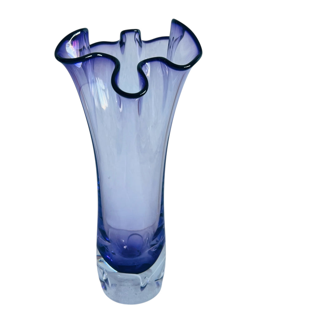 Vintage Adam Jablonski Signed Varsava Hand Blown Art Glass Purple Vase