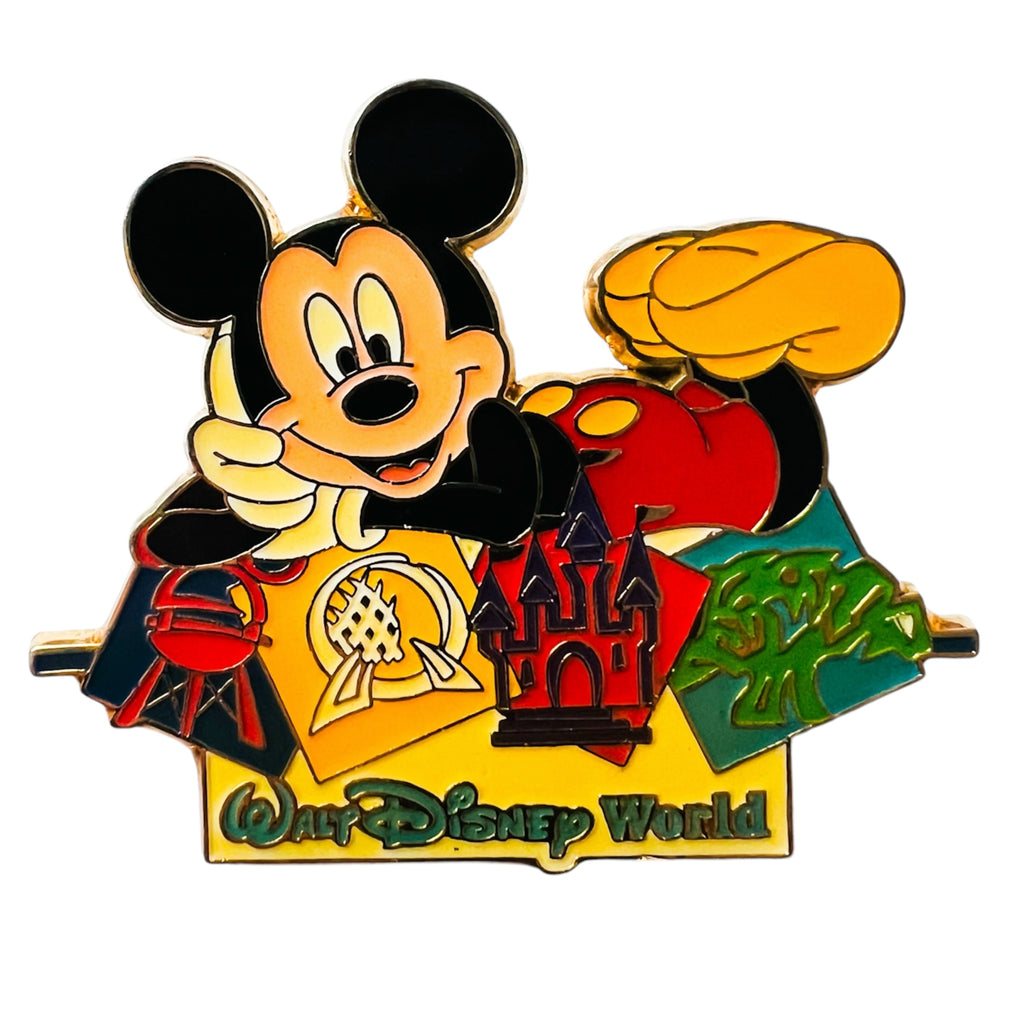 Walt Disney World Millennium Celebration Mickey Mouse Laying on Parks Logos Brooch Back