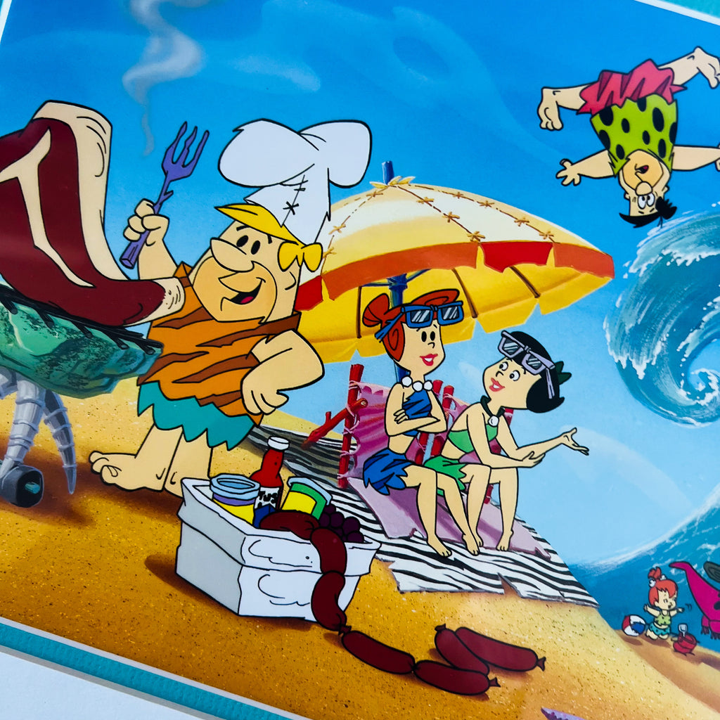 The Flintstones "Beach Picnic" Cartoon Beach Scene Art Framed Print