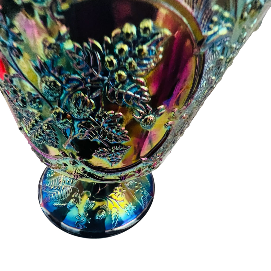 Vintage Fenton Pedestal Iridescent Carnival Glass Candy Dish with Lid