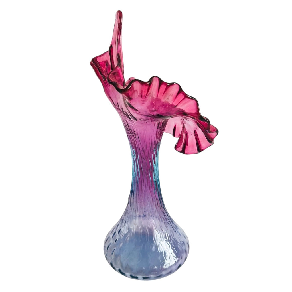 Vintage Fenton Mulberry Azure Blue Cranberry Edge Glass Vase