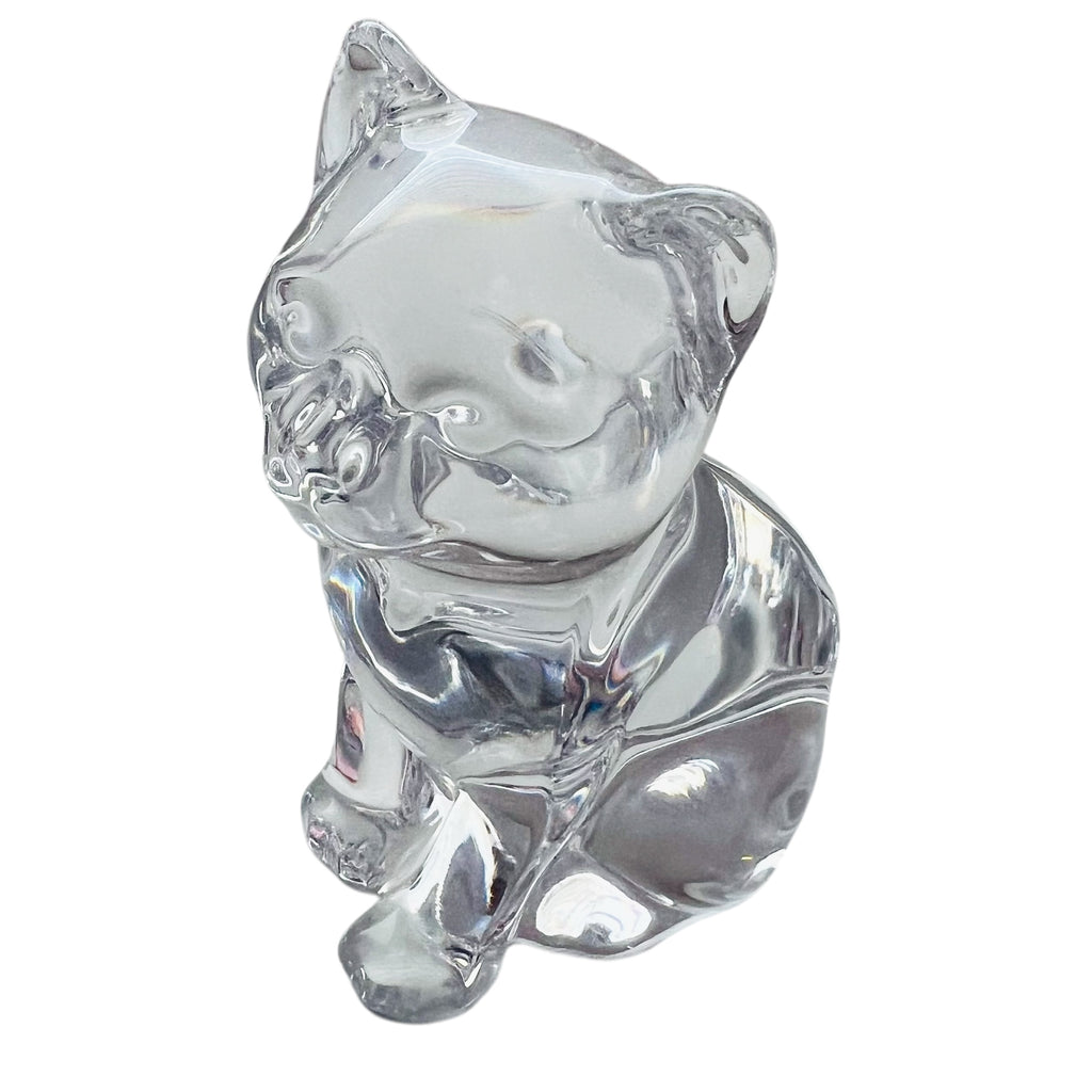 Vintage Crystal Cat Sitting Animal Art Glass Figurine