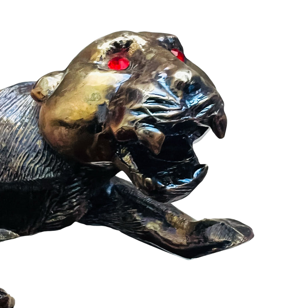 Vintage Bronzed Rustic Red Jeweled Eye Panther Signed Will P. Sculpture Figure