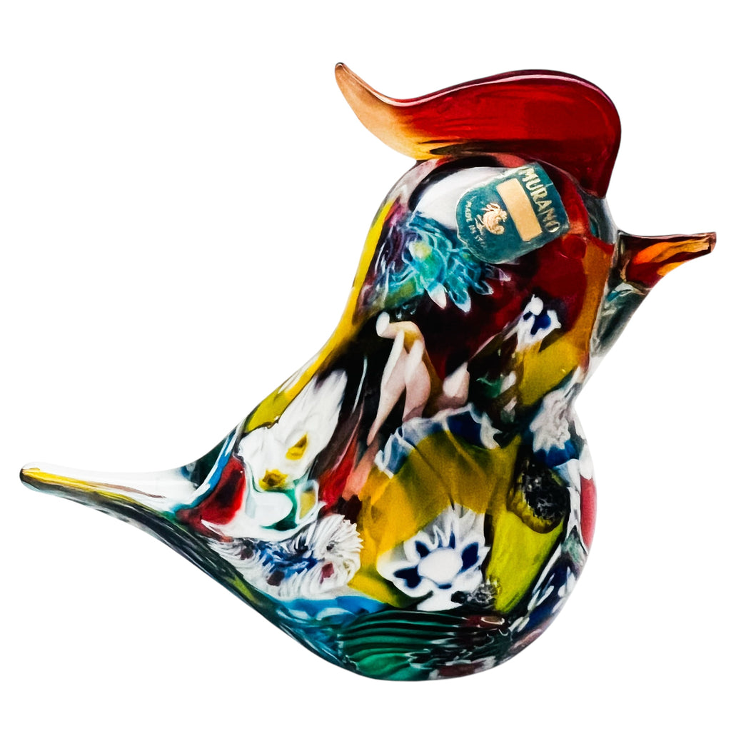 Vintage Murano Millefiori Bird Art Glass Paperweight Figurine