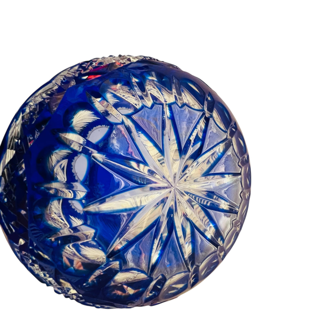 Vintage Crystal Clear Cobalt Blue Hand Cut Poland Bowl